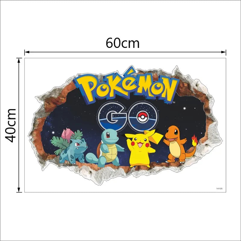 sticker mural 3d pokemon pikachu personnages animés arrière plan naturel adhésif