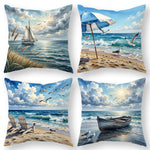 taie d'oreiller motif plage bleu blanc moderne maison 40x40cm 45x45cm 50x50cm 60x60cm polyester peachskin