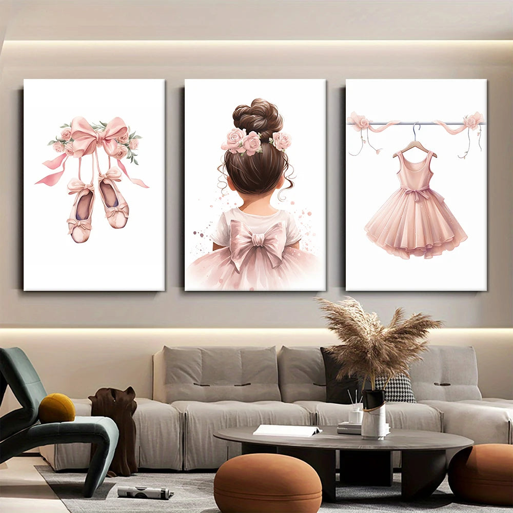 affiche fille ballet robe penderie rose clair blanc stylée rétro enfant sans cadre