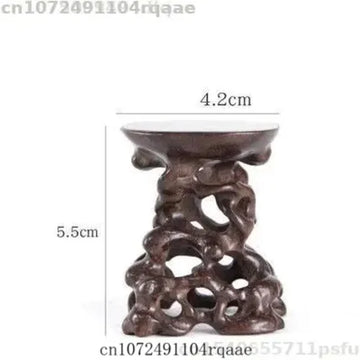 support bois sculpté ouvert théière tasse marron foncé structure organique rétro artisanal naturelDecorationBureau