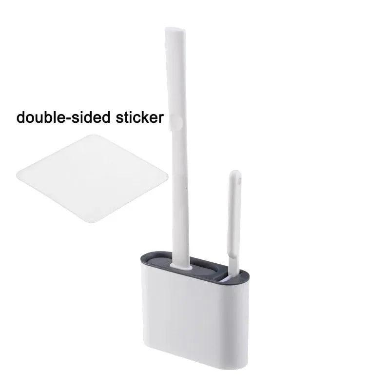 brosse wc adhésive support double adhésif poils doux moderne salle bain blanc