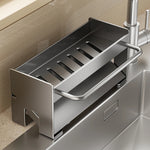organisateur évier drainage vaisselle argenté moderne serviettes éponges brosses flacons minimalistes