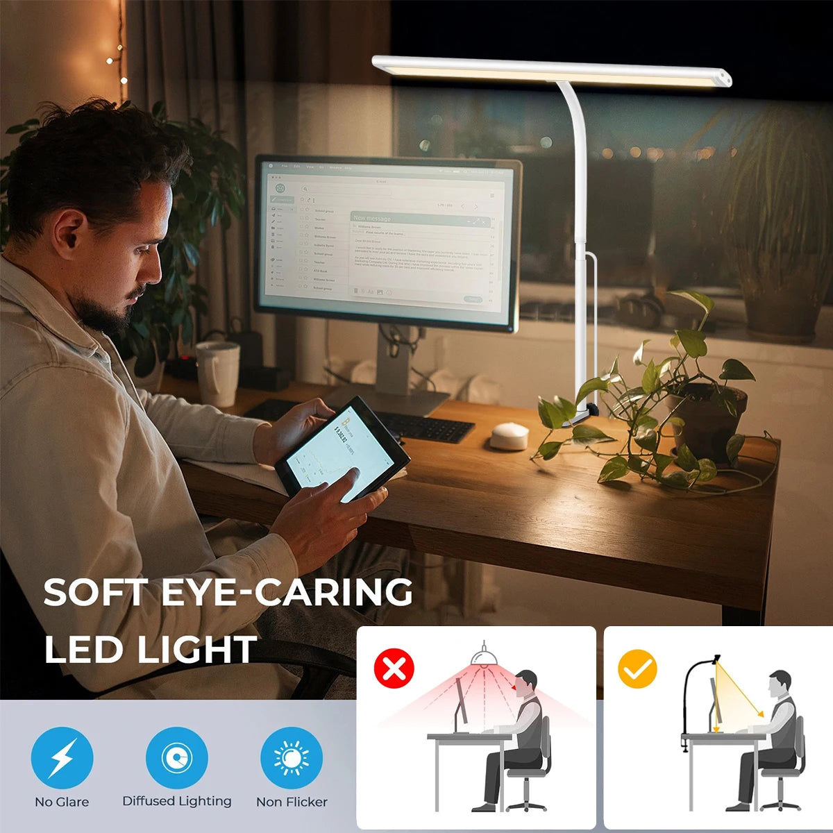 lampe led flexible réglable noir blanc moderne minimaliste interrupteur bouton poussoir