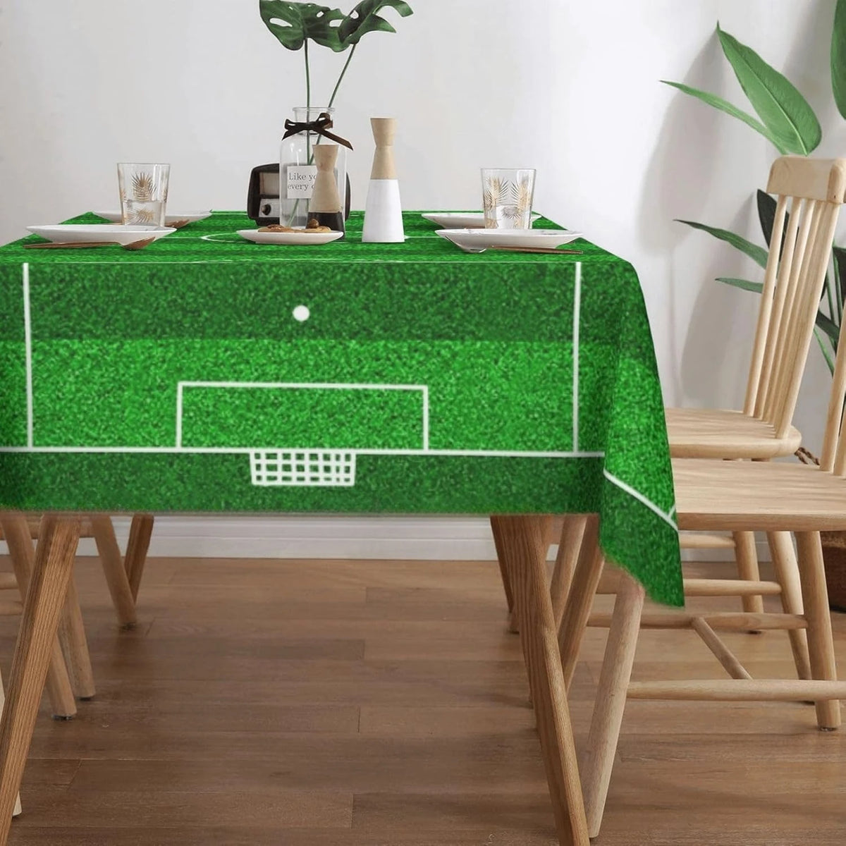 nappe table terrain football moderne réutilisable polyester verte motifs blancs décoration festive maison