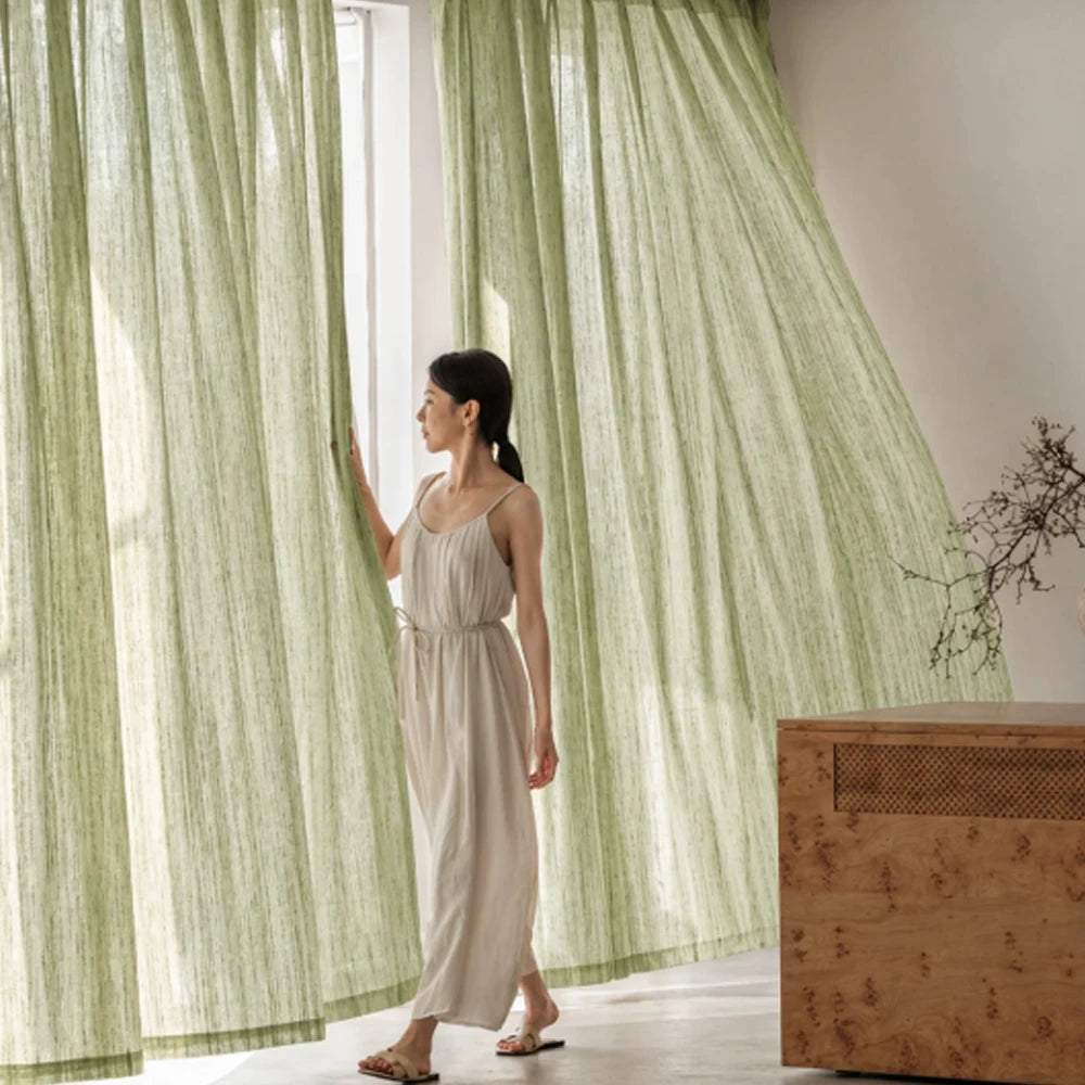 rideau vert clair moderne rayures horizontales coton lin salon chambre balcon