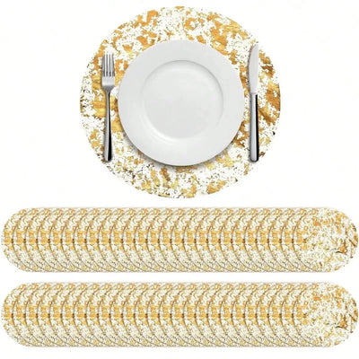 Set de table jetable doré rond 33 cm sur table de Noël