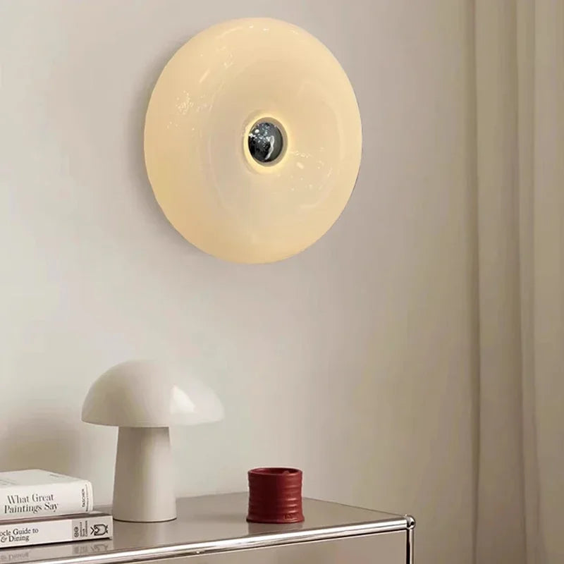 lampe murale verre orange rayures concentriques éclairage tricolore interrupteur tactile moderne chambre