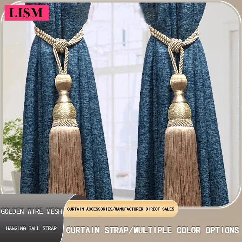 rubans rideaux classiques bleu marine doré franges opaques salon français blackout polyester coton