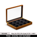 boîte bijoux bois marron clair intérieur noir transparent classique occasion anniversaire festival commercial neutre