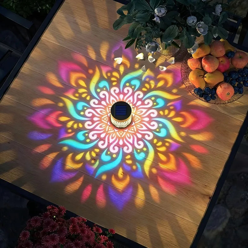 projecteur solaire mandala led noir multicolore moderne extérieur opacité panneau solaire