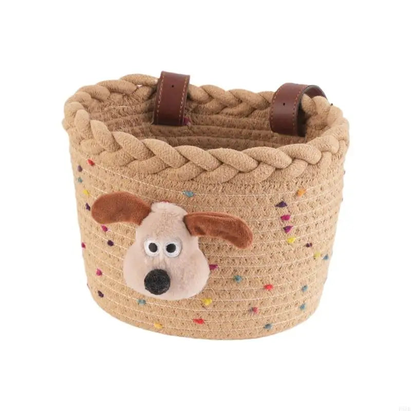 panier vélo enfant tissé beige rose points créatif clips chien