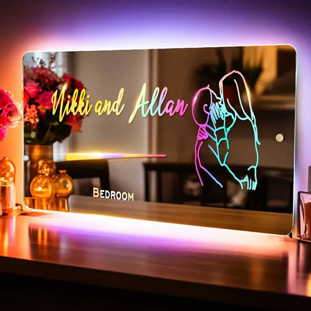 Miroir lumineux avec texte personnalisé