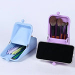 boîte maquillage réutilisable moderne gris bleu vert violet rose clips pinceaux crayons polyestère opaques