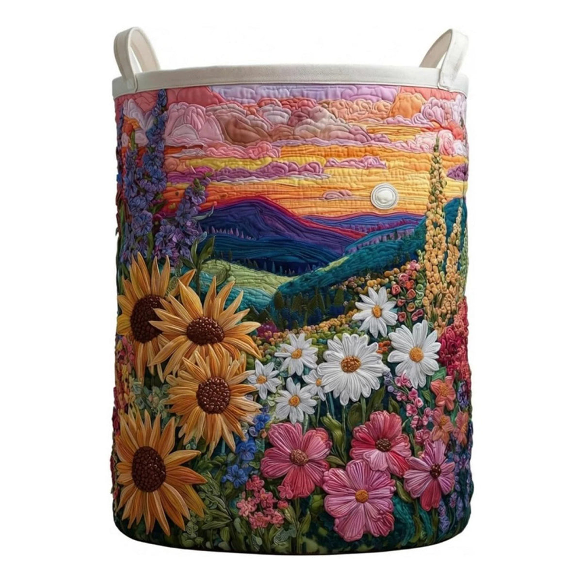 panier linge pliable multicolore paysage floral moderne anneaux métalliques poignées réutilisable polyester chambre enfant