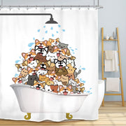 rideau douche humoristique chien baignoire gouttes d'eau tringle métallique cartoon