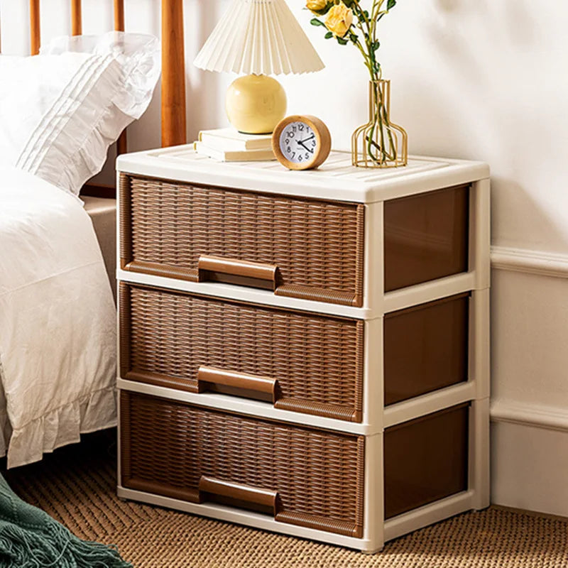meuble tiroirs rangement marron clair tissu rotin moderne sans chambre coucher
