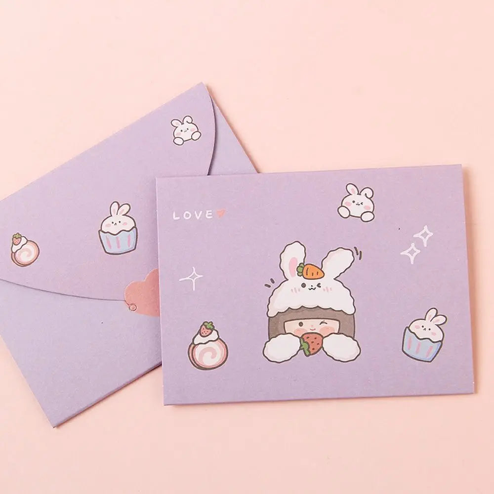 cartes postales kawaii dessins animés ours lapins colorées orange rose jaune bleu clair festive
