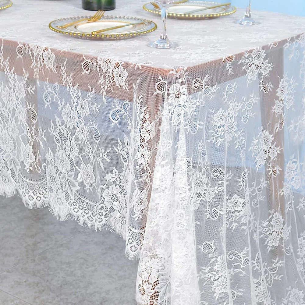 nappe table broderie florale dentelle noir blanc élégante réutilisable mariage fêteextérieurhôtel