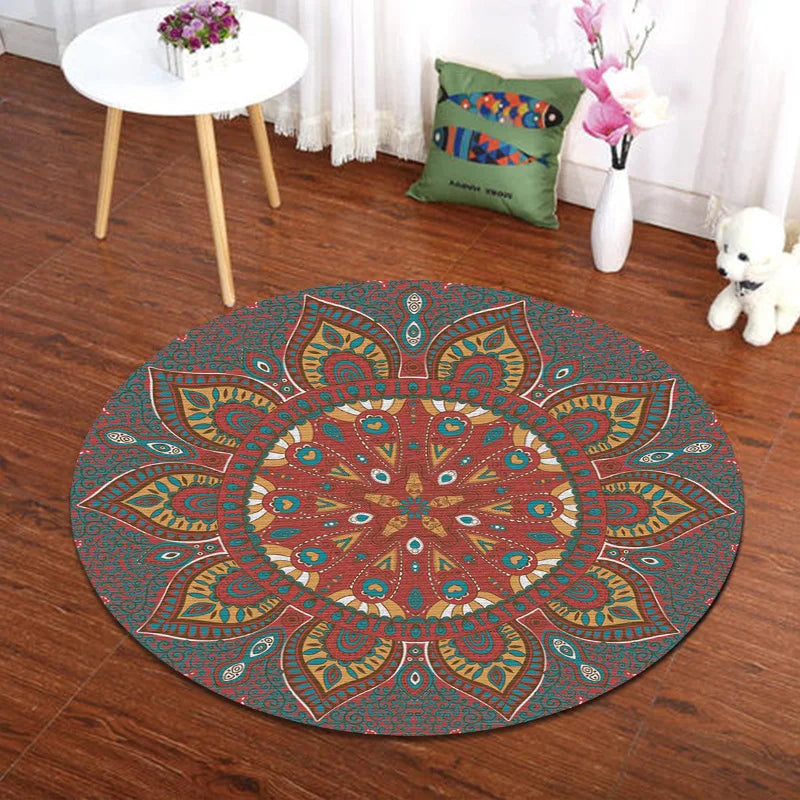 tapis rond boho mandala multicolore floral deco moderne salon chambreextérieur 80x80cm 120x120cm