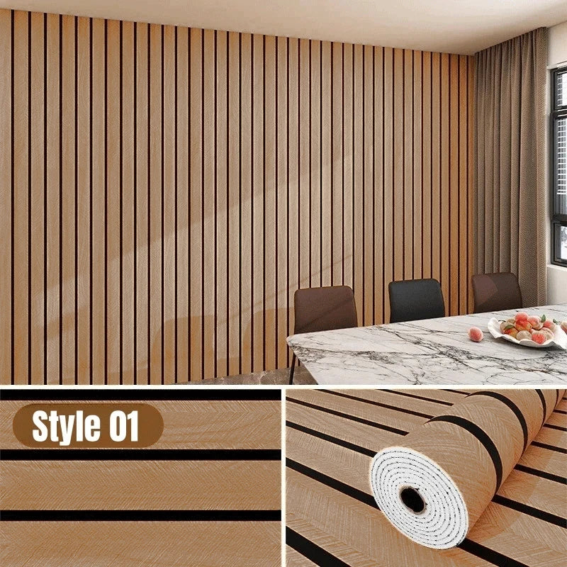 revêtement mural autocollant 3d grain bois moderne facile poser beige noir salon decoration