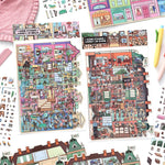 puzzle multicolore art deco détails bâtiments adhésif pièces boite rangement lunettes