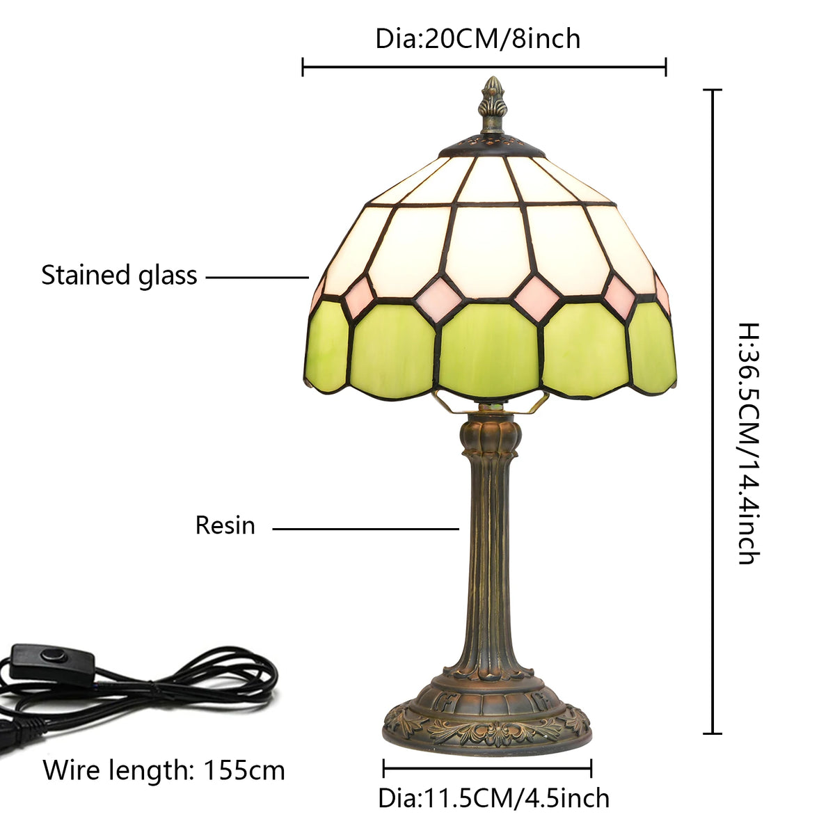 lampe table tiffany verre teinté géométrique vert clair blanc rose pâle bronze opacité moderne