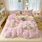 parure lit enfant fille rose chat mignon housse couette drap taies oreiller coton