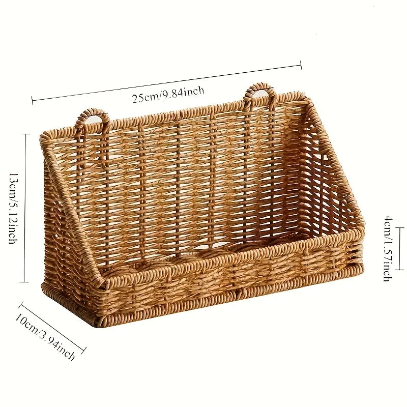 panier osier tressé marron clair rustique naturel adhésif mural salle bain chambre salon