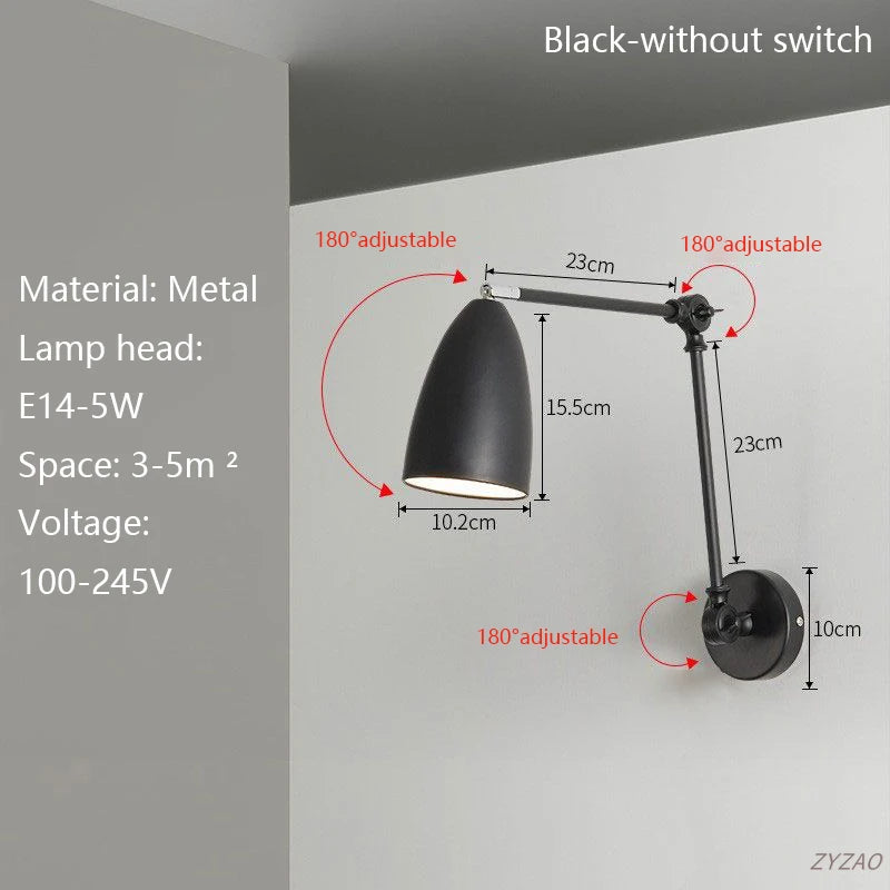 lampe murale articulée moderne argenté noir blanc réglable éclairage ambiance vis fixation chambre salon