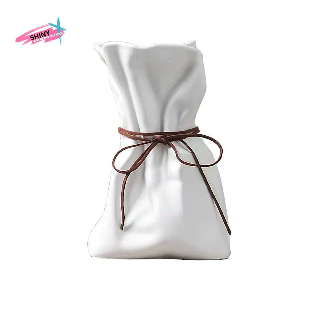 Sac fleurs moderne ruban uni blanc orange marron clair vert