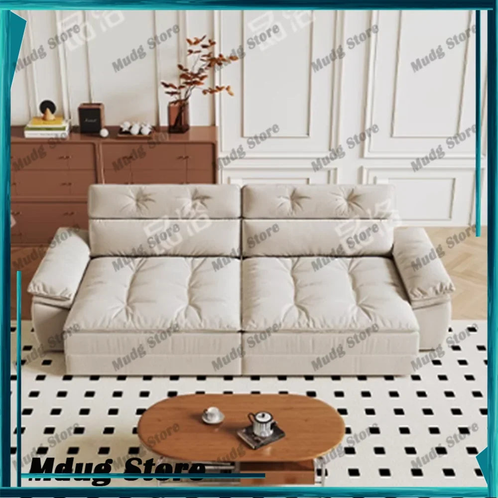 canapé moderne tissus composites beige motif palmiers fixations coussins dimension 280cm