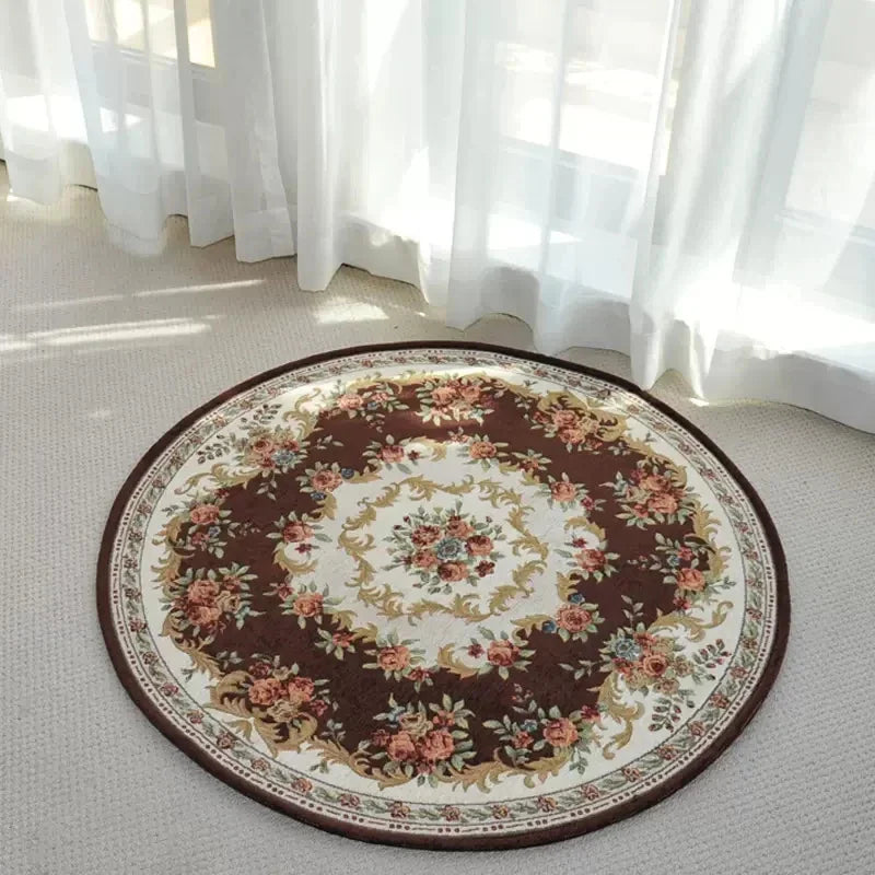 tapis rond décoratif classique motif floral broderie intérieur salon maison doux antidérapant