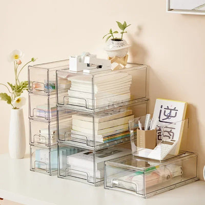Tiroir de bureau transparent empilable noir vu de face