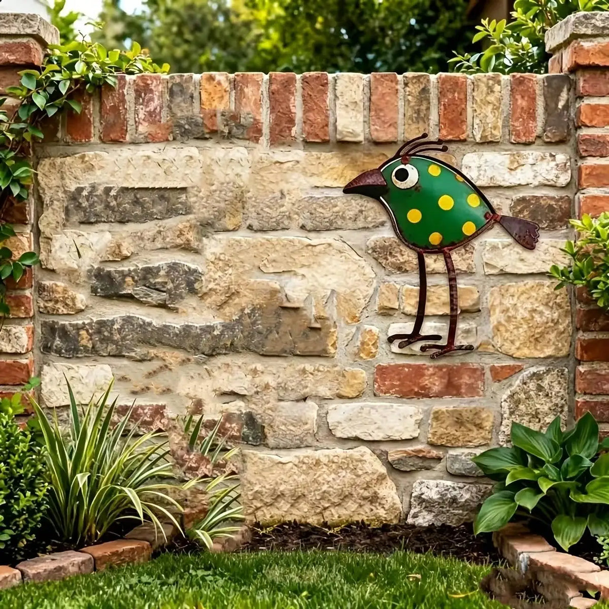 décoration murale oiseaux rouge vert jaune rustique champêtre étoiles points suspendusextérieur jardin cloison