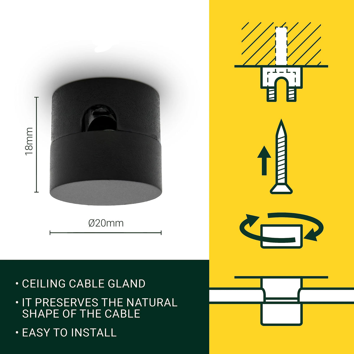 cache câble suspension noir blanc vis moderne abs rond lisse opaquet bases lampes