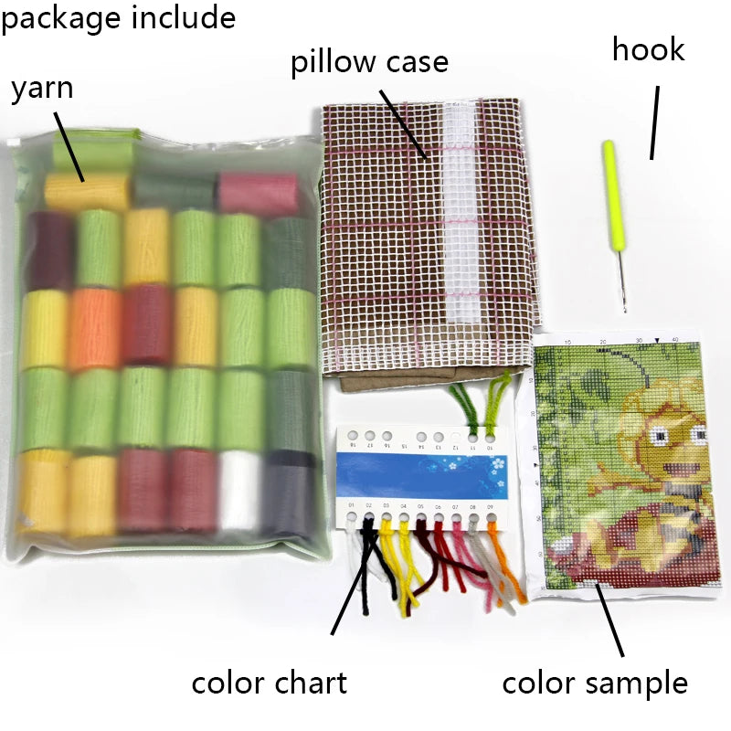 kit crochet fait main coussin laine animaux motifs fleurs accessoires tricot artisanat décoration