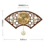 horloge murale chinoise traditionnelle asiatique ventilateur cerf floral marron doré salon
