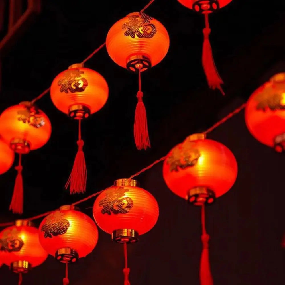 lanternes chinoises traditionnelles rouge motifs dorés tassel festives nouvelles annees 10 20 lumieres led