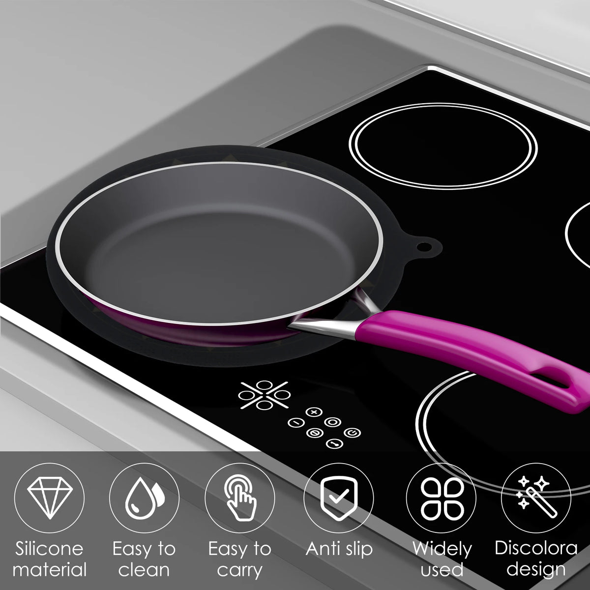 tapis protection induction silicone antidérapant thermochromique noir texturé géométrique pots casseroles
