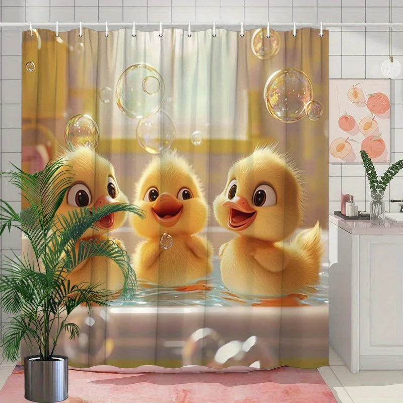 rideau douche canards mignons jaune blanc vert pastel opacité métalliques 180cm 200cm