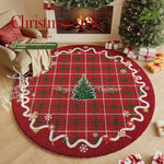 tapis noël rond resistant antidérapant polyester motifs sapins flocons doux traditionnel rouge blanc vert