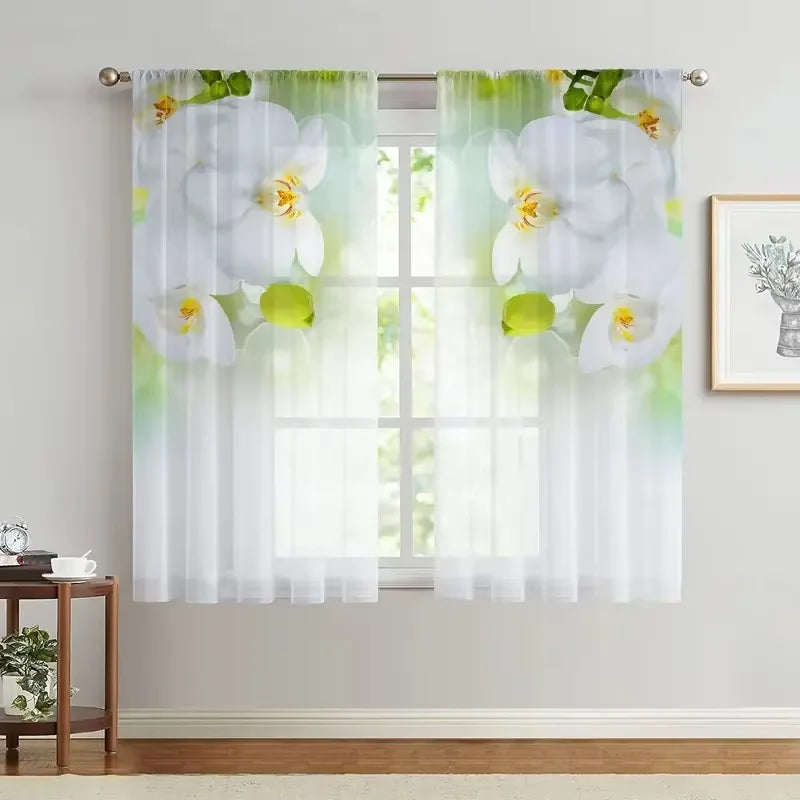 rideau blanc orchidées translucide moderne fenêtre tringle polyester chambre salon