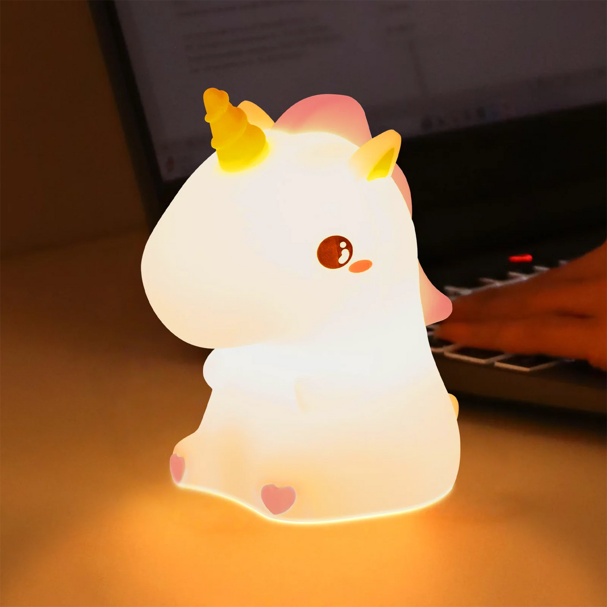 veilleuse animale licorne led change couleur tactile rechargeable table enfant