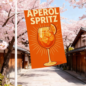 drapeau publicitaire cocktail aperol spritz décoration jardin extérieur orange blanc vert menthe cocktail