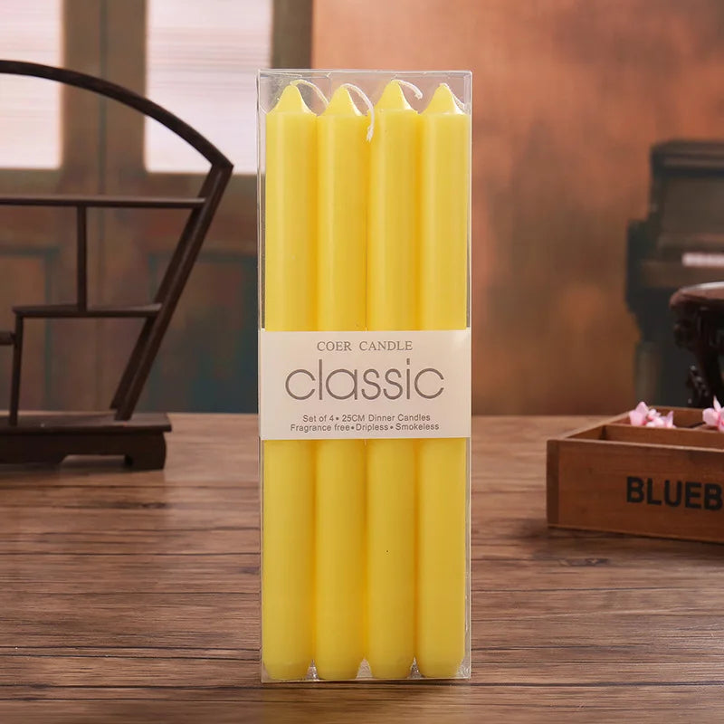 bougies unicolores classiques opaques vert clair rose blanc jaune violet bleu pack bougies générales