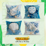 coussin moderne bleu blanc corail coquillage 45cmx45cm zip invisible décoration intérieur maison