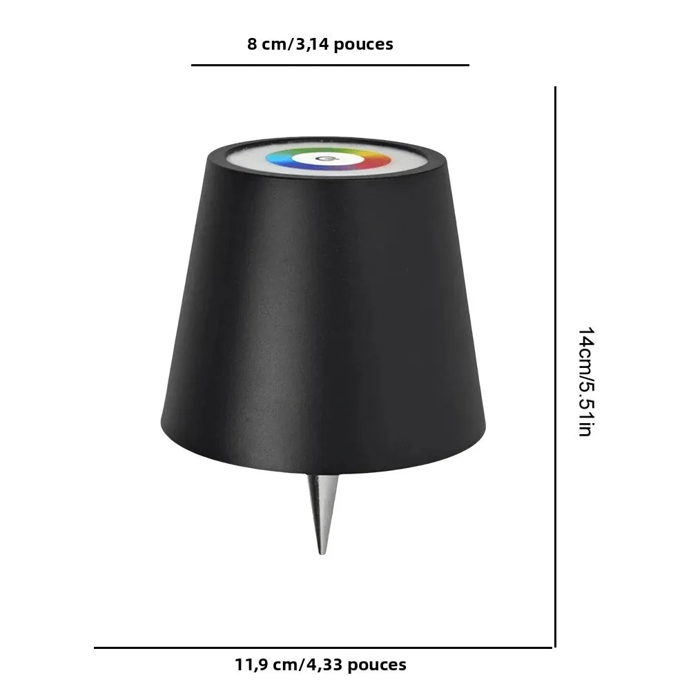 lampe table led rechargeable usb 2000mAh variateur tactile intensité variable lumière nuit RGB noir