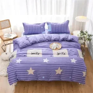 housse couette coton polyester bleu blanc gris motif floral moderne oreillers lit king size