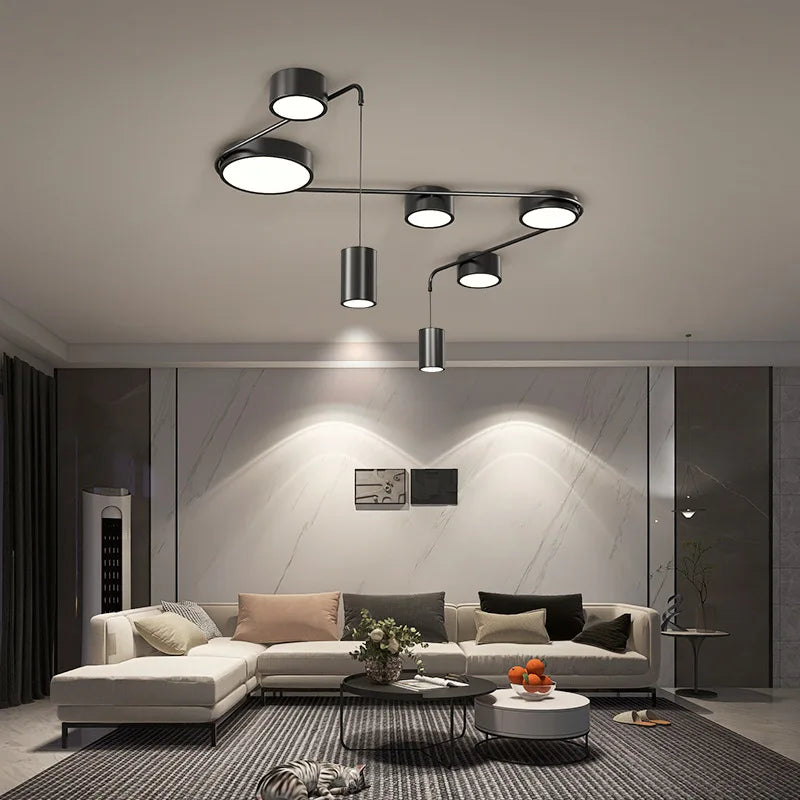 luminaire suspendu moderne minimaliste noir plusieurs lampes circulaire cylindrique plafonnier industrial