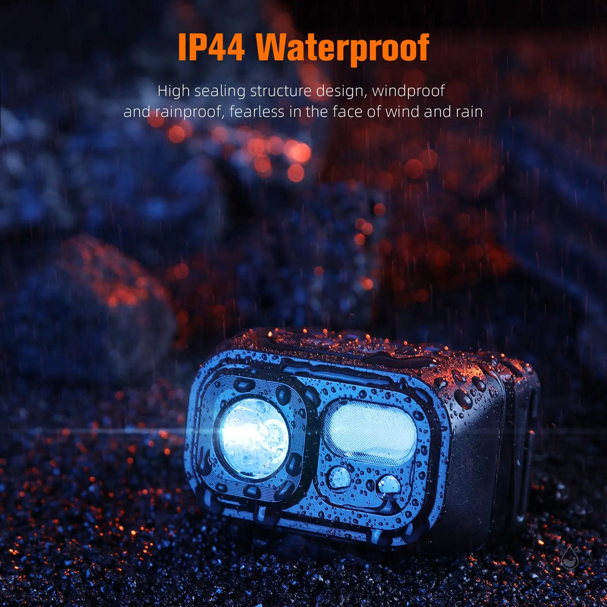lampe frontale led noire orange rayures superfire ip44 modes sensor switch